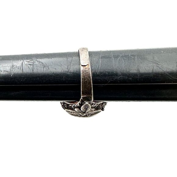 Vintage Chinese Export Carnelian Sterling Silver Filigree Adjust Ring Set at 7 - Picture 7 of 7